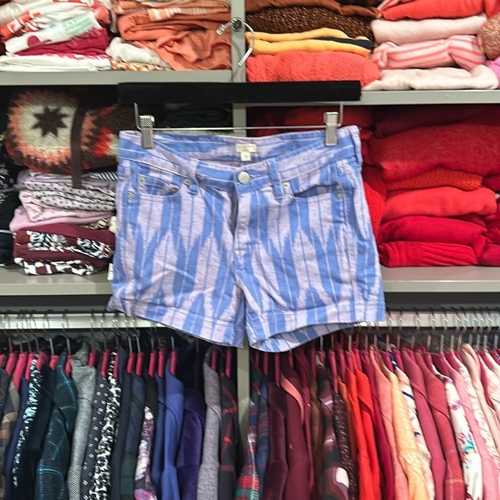 J Crew purple ikat print jean shorts size 0